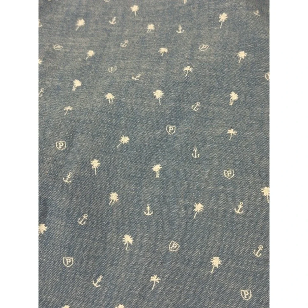U.S. Polo Assn. Mens 2XL Light Blue Palm Tree Anchor Tropical Summer Woven Shirt